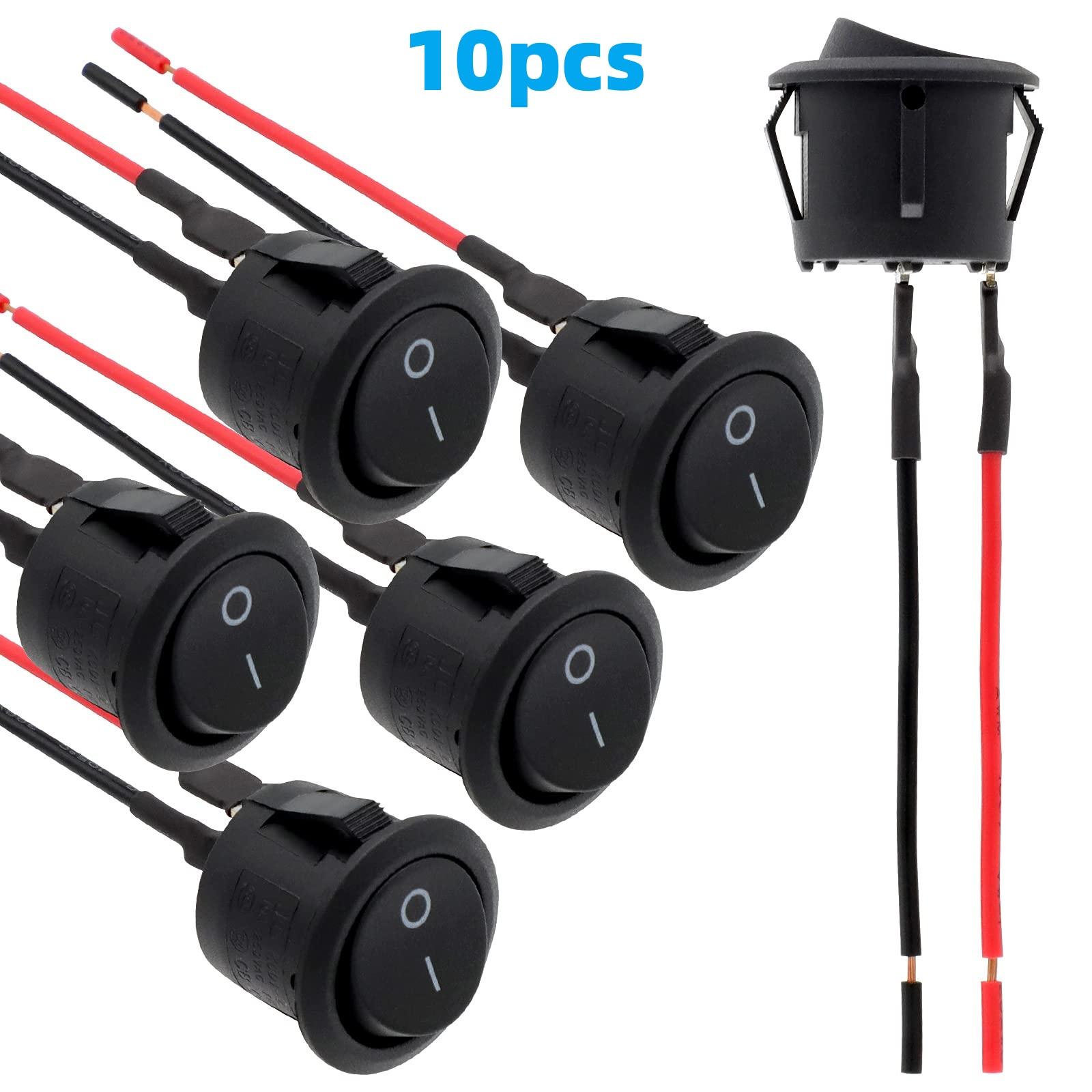 

10pcs Round Rocker Switch KCD1 On/Off Pre-Installed Wiring Mini Rocker Switch 6A/250V 10A/125V AC for Marine Car and More Switch