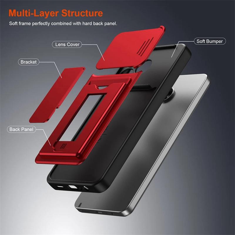 For Honor X5C X5D Plus Case multi-layer structure, shockproof cover with bracket, card slot, lens protection