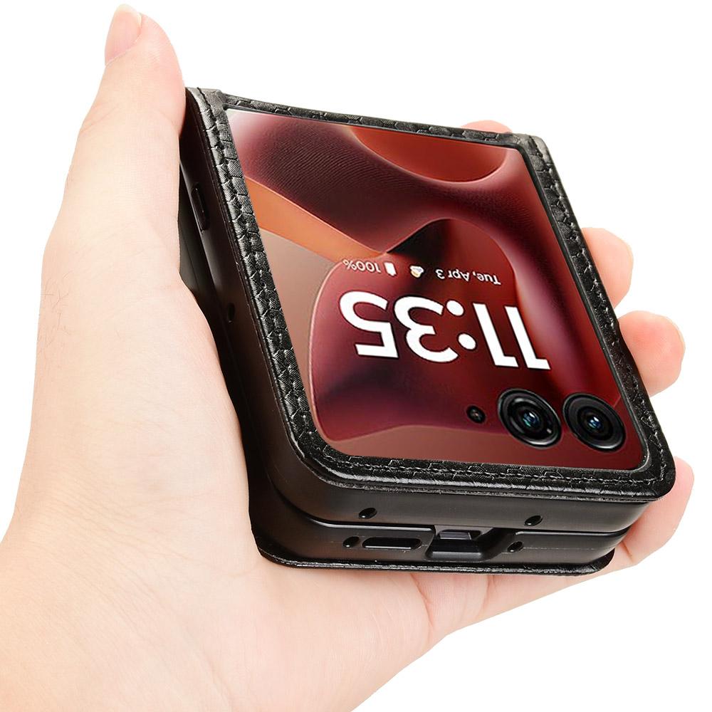 Für Motorola Razr 60 Ultra 5G Hülle mit Kartenfach Punktmuster Prägung PC+PU Leder Handyhülle