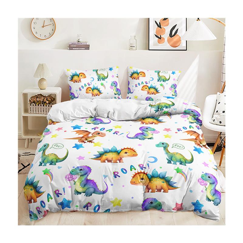 Cartoon Little Dinosaur Three-Piece Digital Printing Duvet Set Suitable For Children'S Bedroom Decoration