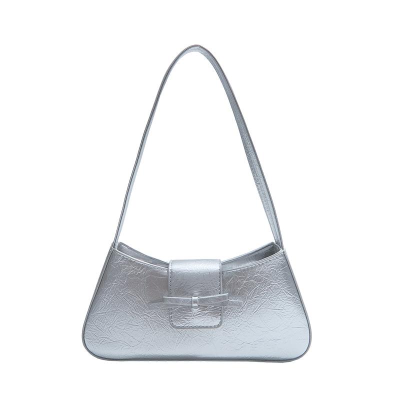 

Премиальная сумка-багет под мышкой с бантом, женская модная простая повседневная сумка-багет, наплечная сумочка серебряный