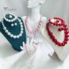 Faux Pearl Earrings Set 3Pcs/Set Imitation Pearls Jewelry Set, Adjustable Length Choker Necklace with Ear Studs Wedding Bracelet And Bracelet,