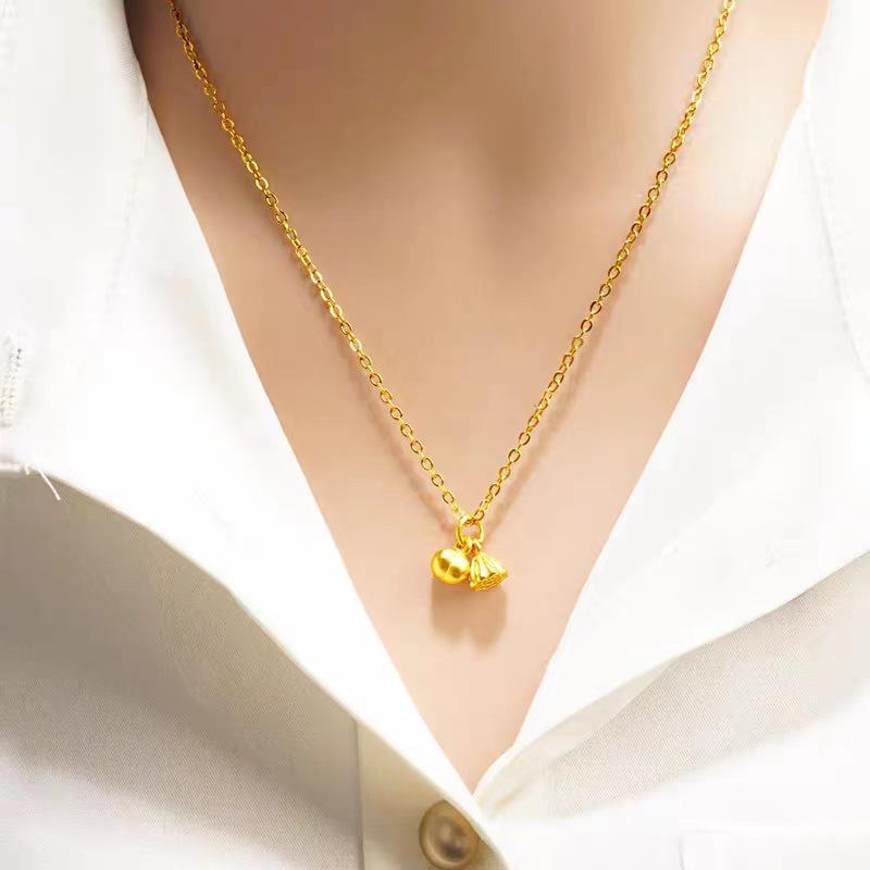 Vietnam Sand Gold Lotus Pod Pendant Necklace - Women's Simple Gold-Plated Copper Clavicle Chain Jewelry