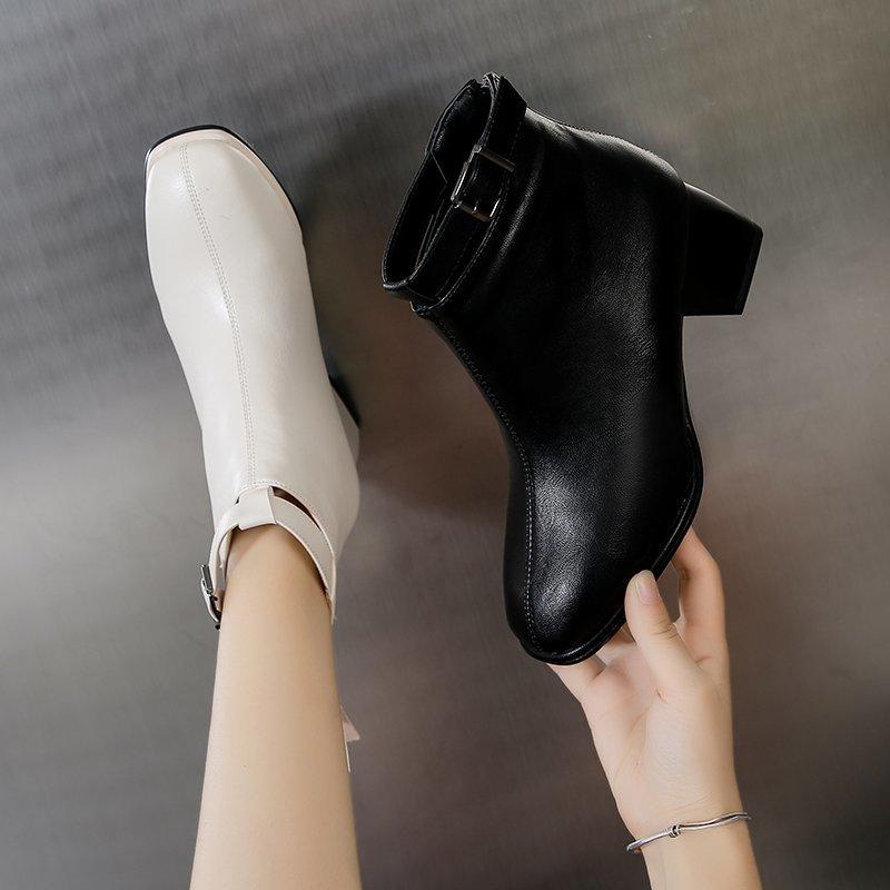 Winter Women's Plush Warm and Fashionable Back Zipper High-heeled Fashion Boots High Top Boots Leather Shoes Midsole Boots Women's Shoes