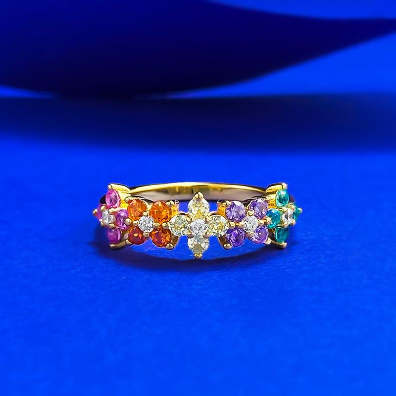 Zhuozhifan S925 Silver Dopamine Camouflage Colored Diamond Ring - Light Luxury Fashion Style