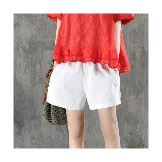 Plus Size Women's Retro Artistic Cotton Summer Casual Elastic Waist Wide-Leg Shorts