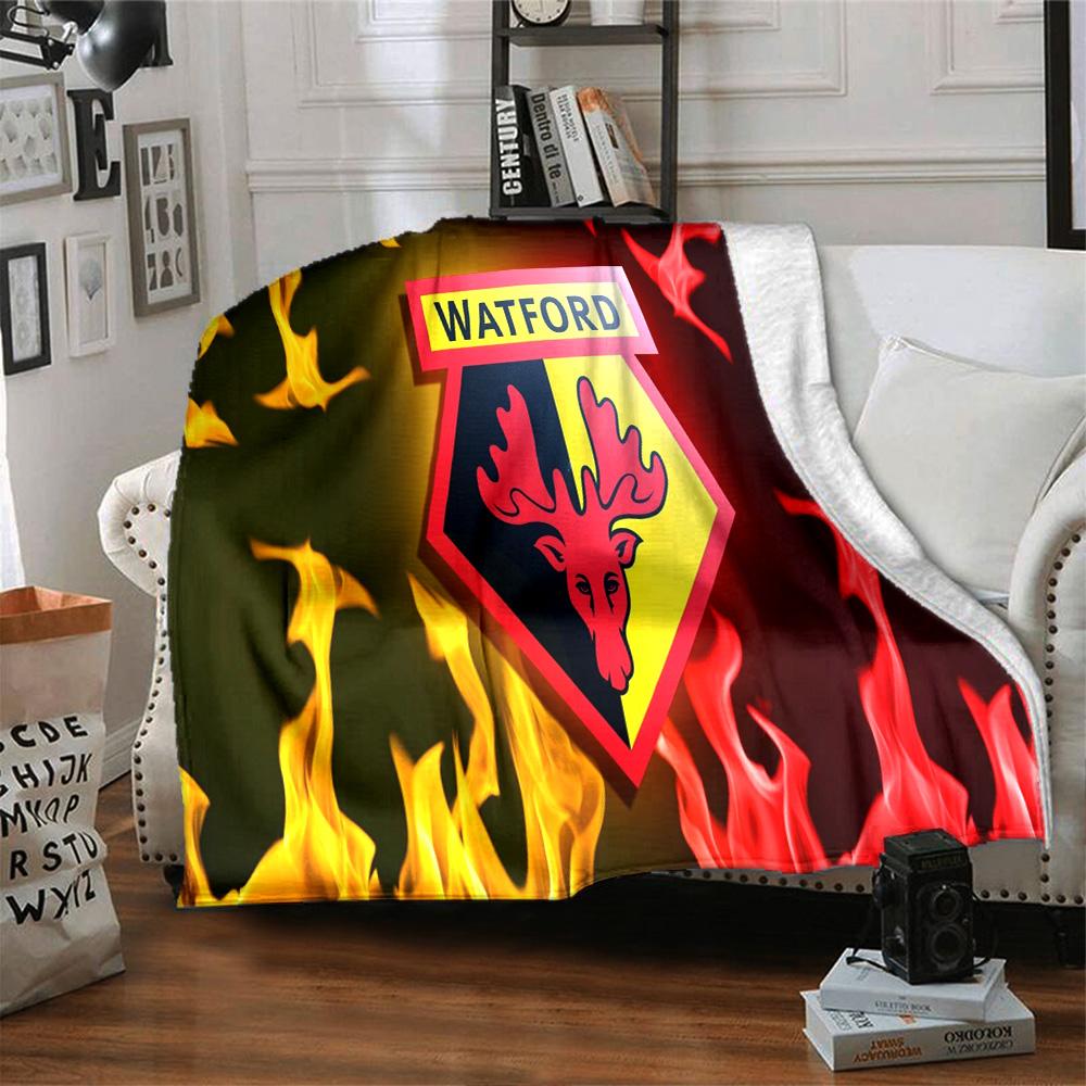 Watford Wappen Design Flanelldecke, Weiches Polyester, Modernes Design, Ganzjahres für Camping, Reisen, Geschenke für Feiertage oder Geburtstage