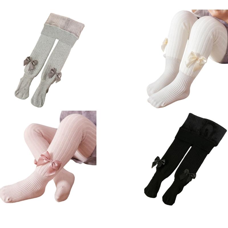 Baby Mädchen Strumpfhose Warm und Weich Kinder Thermo Leggings Einfarbig Schleifchen Dekor Strumpfhose für Kalte Jahreszeiten