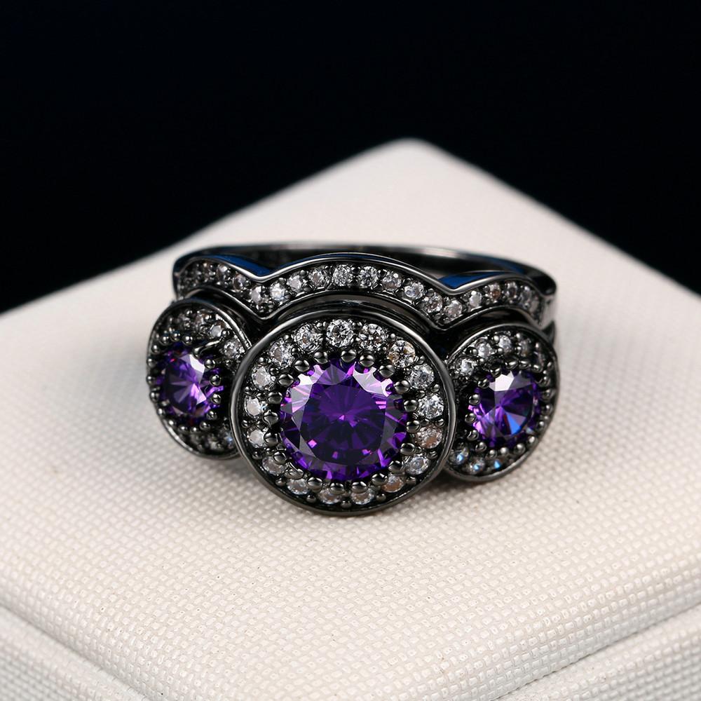 Gothic Cocktail Black Gold Color Rings Set for Women Rainbow Zircon Knuckle Midi Finger Ring for Men Goth Fashion Jewelry DD046
