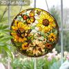 Acrylic Sunflower and Butterflies Suncatcher, Stained Glass Style Window Hanging Ornament for Nature and Garden Lovers