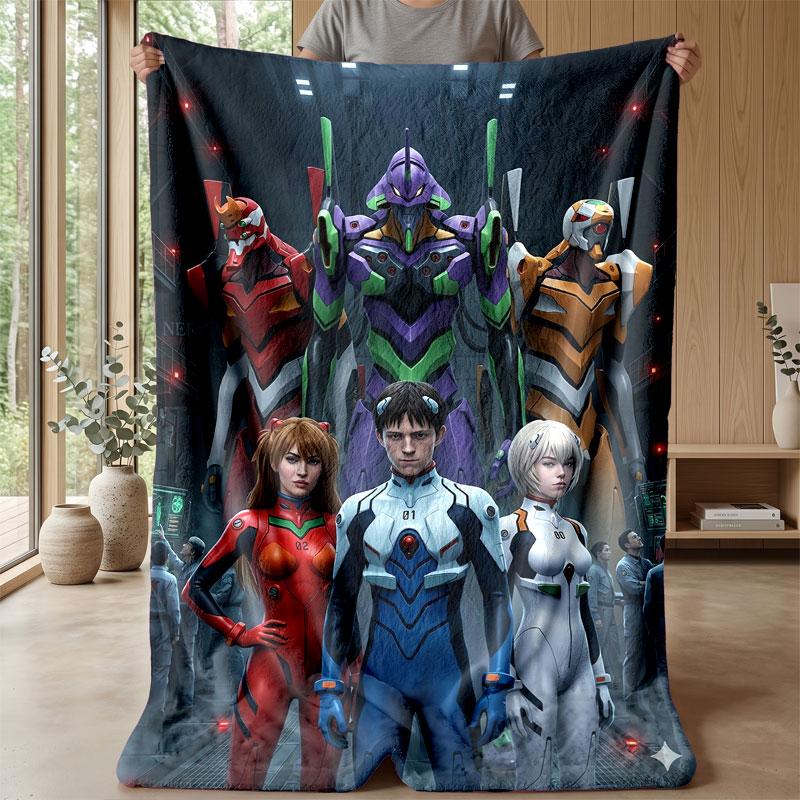 Soft Flannel Blanket Lightweight Cozy Bedroom Living Room CoverNeon Genesis Evangelion