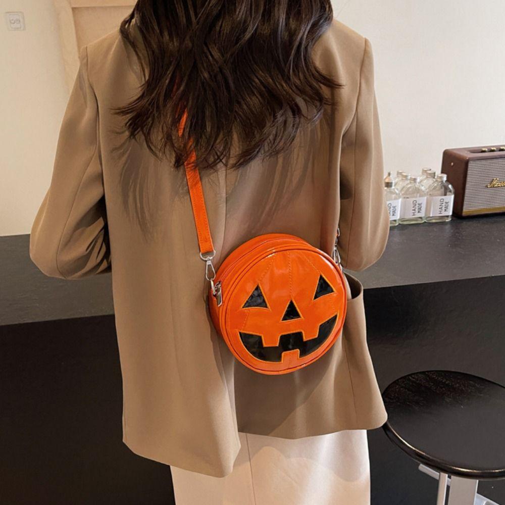 Purse Round Halloween Pumpkin Shoulder Bag Adjustable Strap Pumpkin Devil Shoulder Bag  Students