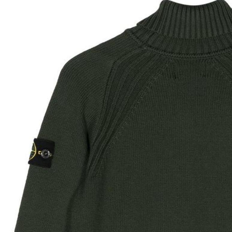 Stone Island Sweater FW22 Solid Color Logo Round Neck Long Sleeve Pullover Dark Green Kids Kids sweater 7716504A2-V0058