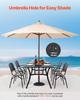 Outdoor Patio Dining Table, 150cm Long Rectangular Metal Steel Slat Backyard Bistro Tables for 4-6, with 38mm Umbrella Hole, All-Weather Large