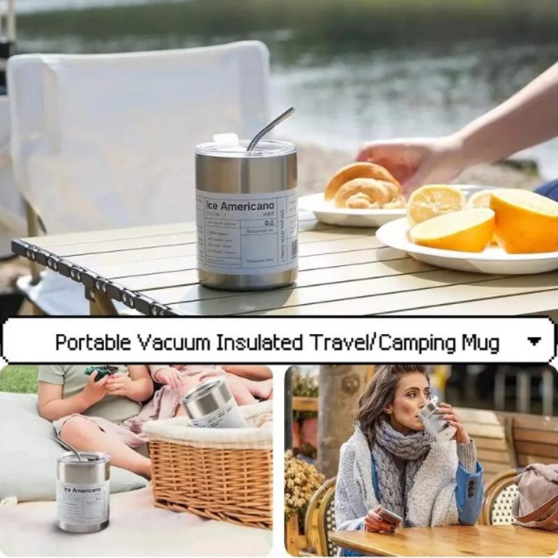 Stainless Steel Insulated American Coffee Mug Portable Outdoor Mug With Straw 320Ml