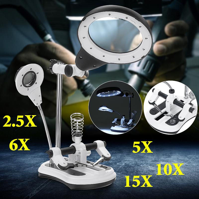 

2.5X-11.5X Подставка для паяльной станции Многофункциональная Сварочная лупа Вспомогательный зажим Лупа Пайка Ремонт со светодиодной подсветкой Новый