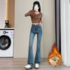 Winter Denim Micro-lapped Hose Jeans für Damen Hohe Taille Retro Jeans Damen Hochelastische Übergröße Stretchjeans