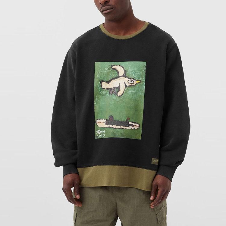 Vans X Nigel Cabourn Collaboration Fun Oil Painting Print Crewneck Sweatshirt Men Sweatshirt Black VN0A4VLWH9H