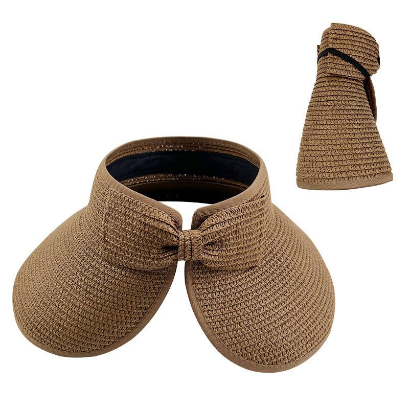 Sun Straw Summer Hat With Bow Decoration And Foldable Design For Outdoor Daily