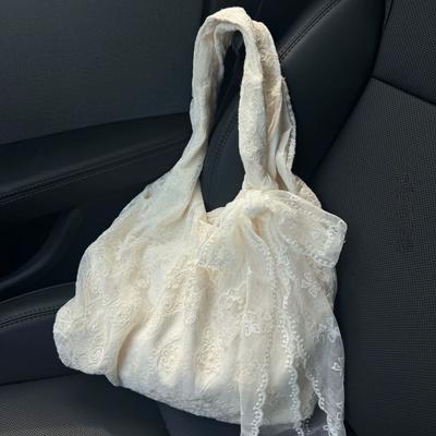 Gentle Wind Shoulder Bag Lace Lace Vest Bag Women'S Large Capacity Commuter Bag Handheld Shopping Cloth Bag