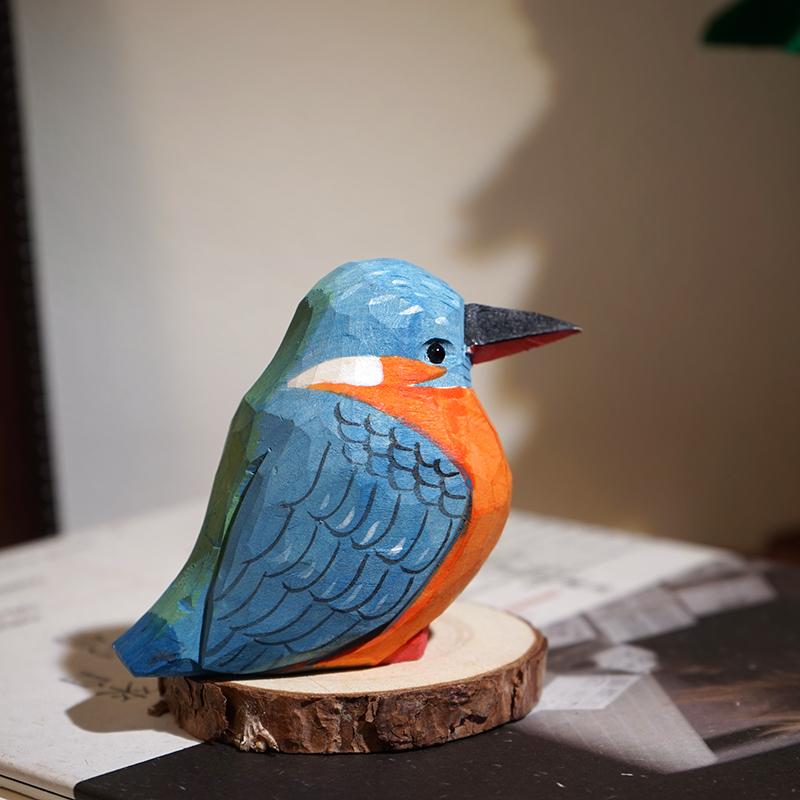 Hand Carved Wooden Bird Cute Sparrow Parrot Chickadee Animal Desktop Decor Original Wood Style