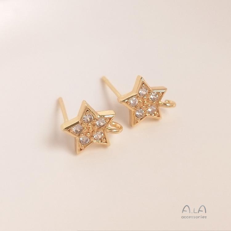 14K Gold-Filled Zircon Star Hoop Earrings with 925 Silver Post and DIY Hanging Loop