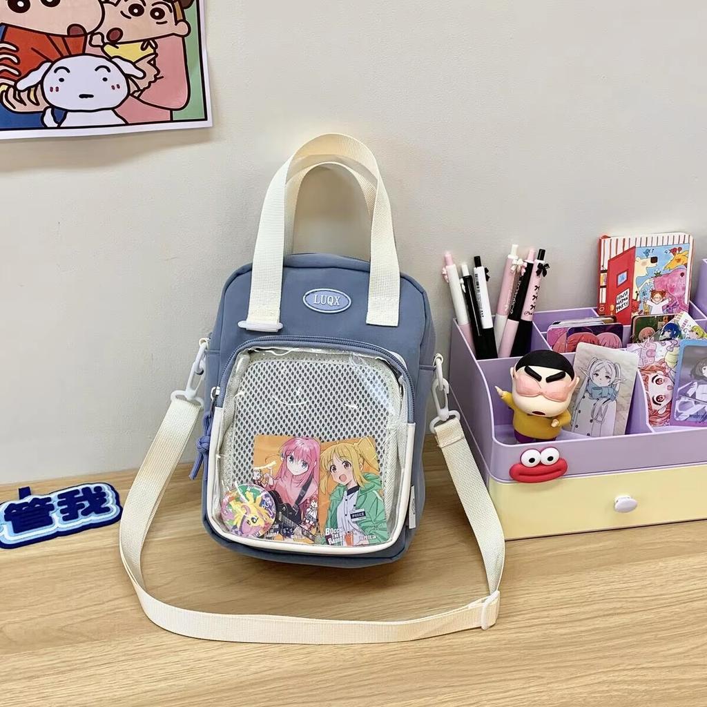 Y2K Cute Cartoon Cat Ita Shoulder Bags Mini Women Casual Crossbody Bag Kawaii Girls Transparent Pocket DIY Display Nylon Handbag