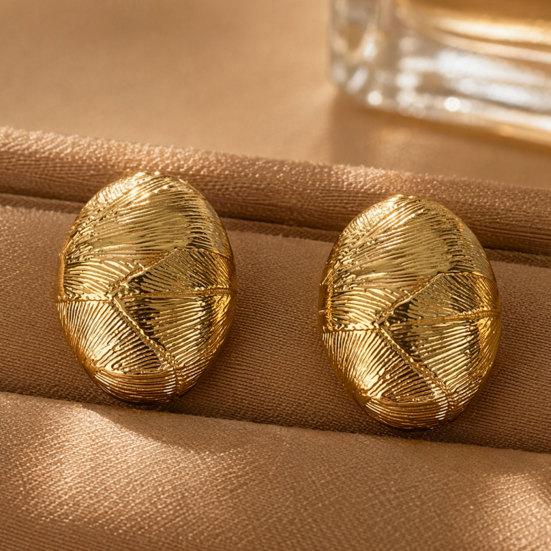 1 Paar Vintage klobige vergoldete Ohrringe für Damen, strukturierte Halbkugel-Steckohrringe, minimalistische ovale runde Piercing-Ohrringe