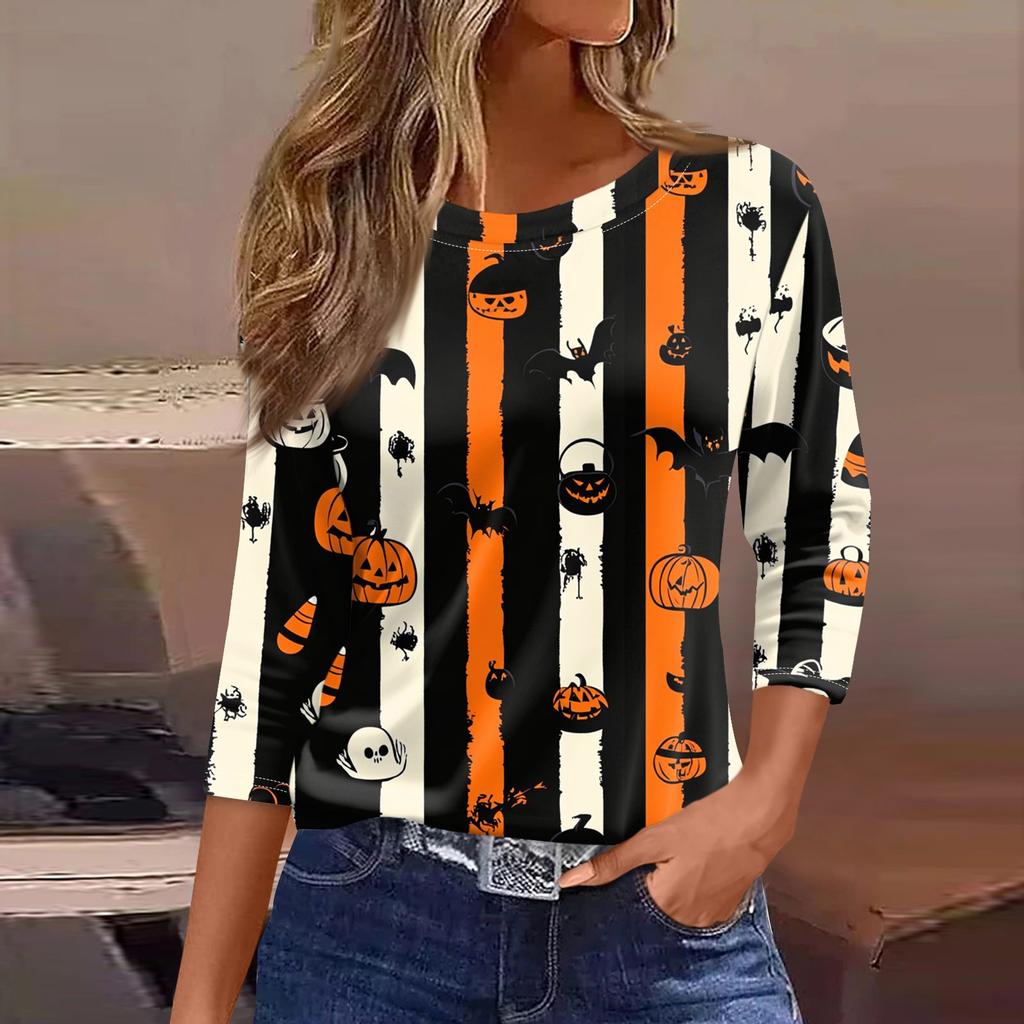 Damen T-Shirt, modisch, lässig, Rundhalsausschnitt, 3/4-Ärmel, lockeres bedrucktes T-Shirt, Damenoberteil