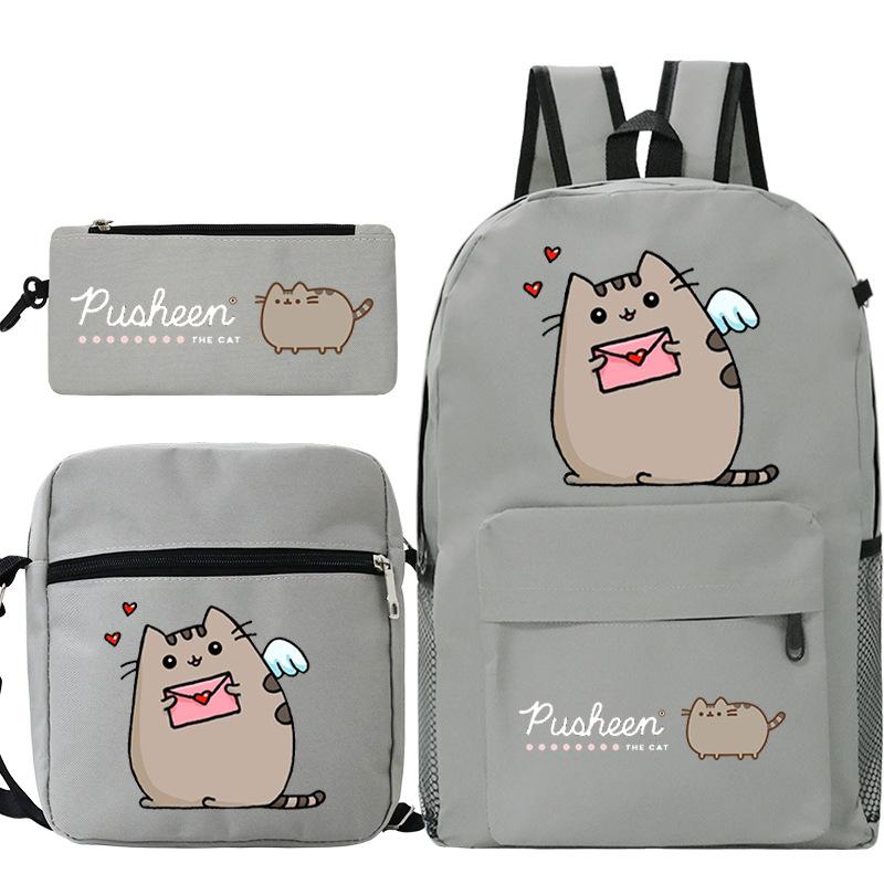 Pusheen толстый кот милый мультяшный принт школьный рюкзак трансграничный студенческий портативный наплечный рюкзак пенал набор из трех предметов No specification