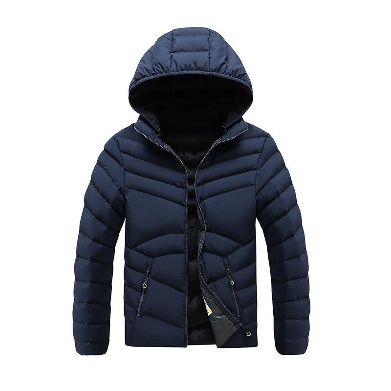 Light Models of Ribs Clothing Cotton Jacket Men's Models Winter Solid Color Removable Cap Slim Padded Thickened Top Coat  Fashion Casual Jacket
