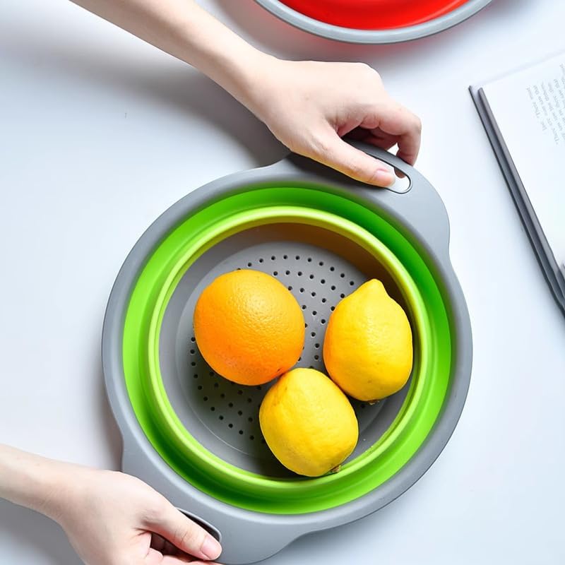 2 Pack Collapsible Colander Set, Emptycolor Foldable Collapsible Strainers for Kitchen, Small Round Colander with Base and Handles for Pasta, Fruit,