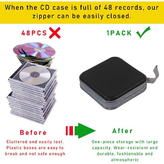 Augeny 48 Capacity CD Case, Portable DVD Hard Plastic Case Holder, Wallet Disc Storage Binder For Car, Home, Travel, Carrying Organizer, Universal
