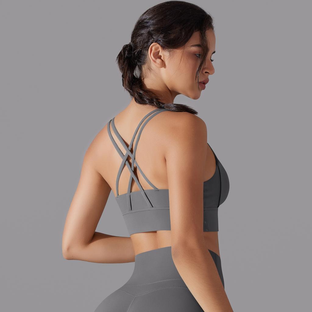 Nessaj Pustende Løpesportsvest Kvinner Push Up Yoga BH Back Cross Gym Fitness Undertøy