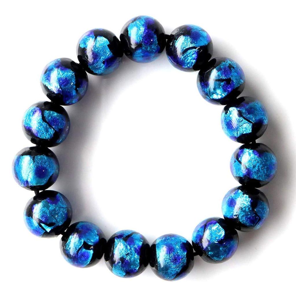 [GOLD STONE] Glowing Firefly Glass Blue 14mm Bracelet, Glass Bead, Okinawa Souvenir, Type A, Inner Diameter: Approx. 21.5cm