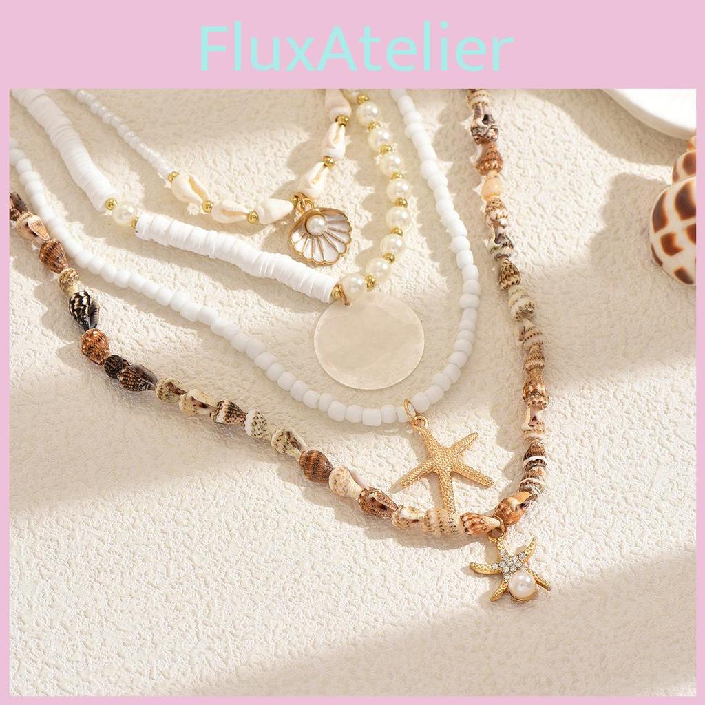 Beach Necklace With Shell Pearl Beads Layered Design For Women