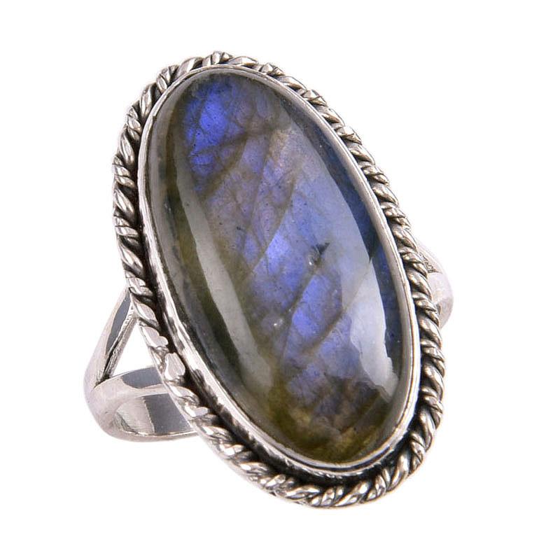 Natural Labradorite Gemstone 925 Solid Sterling Silver Jewelry Ring S.7.5 a0V23