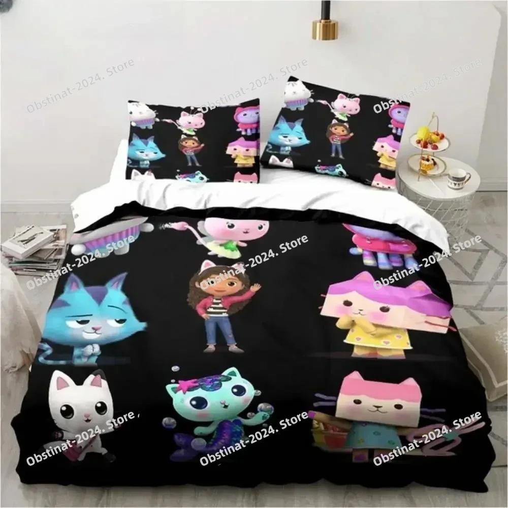 Gabby's Dollhouse Cute Kawaii 3D Bedding Set Printed Single Comforter Quilt Bed Cover Pillow Case 3 Pieces Sets Kids Adult Size