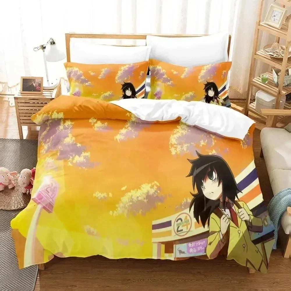 3D-Druck Anime Tomoko Kuroki WataMote Gedruckte Bettwäsche Bettbezug-Set Weich und Bequem Perfekte Kinderzimmerdekoration
