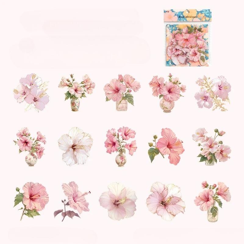 15pcs Floral Patterns Kawaii Creative Plant Stickers Pack Hand Tent DIY Stick Labels Scrapbooking Material Junk Journal Supplies