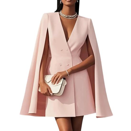

Blazer Dress for Women V Neck Cape Blazer Split Sleeve Casual Business Mini Dress Double Breasted Office Work Outfits L розовый