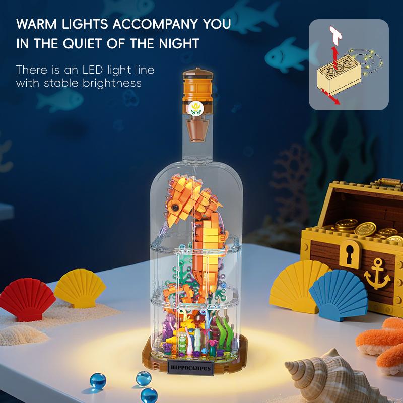 391Pcs Light-Up Message In A Bottle Eco-Tank Model Assembly Toy Home Decor Moc Building Blocks Set Kids Birthday Gift