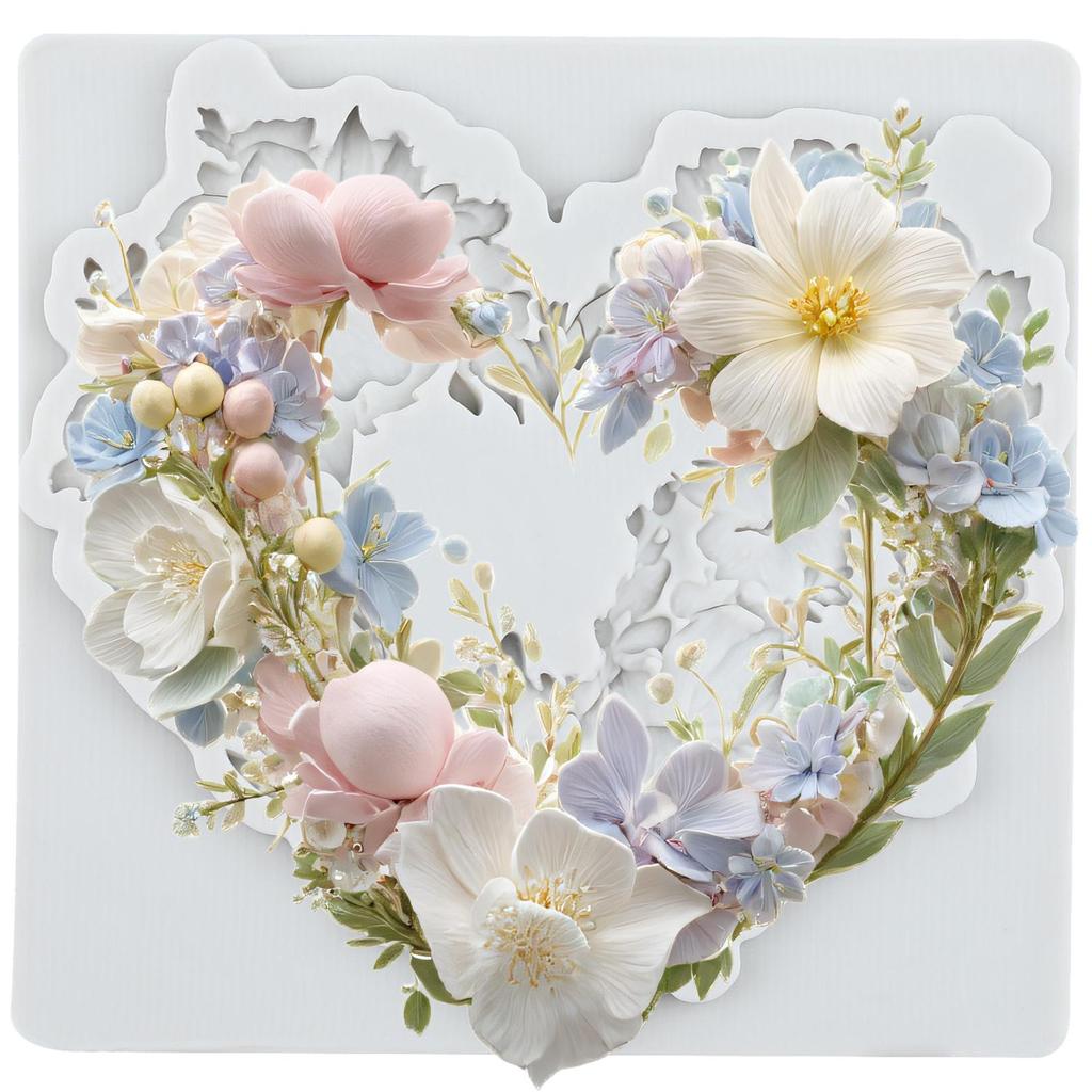 Flower Wreath Silicone Mold Heart Fondant Molds Cake Decorating Tools Cupcake Topper Candy Sugar Craft Gum Paste Polymer Clay