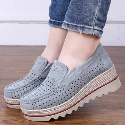 Zapatos de Plataforma Calados Casuales para Mujer Tacones de Cuña Cuero Genuino Zapatos Rockeros Mocasines con Aumento de Altura