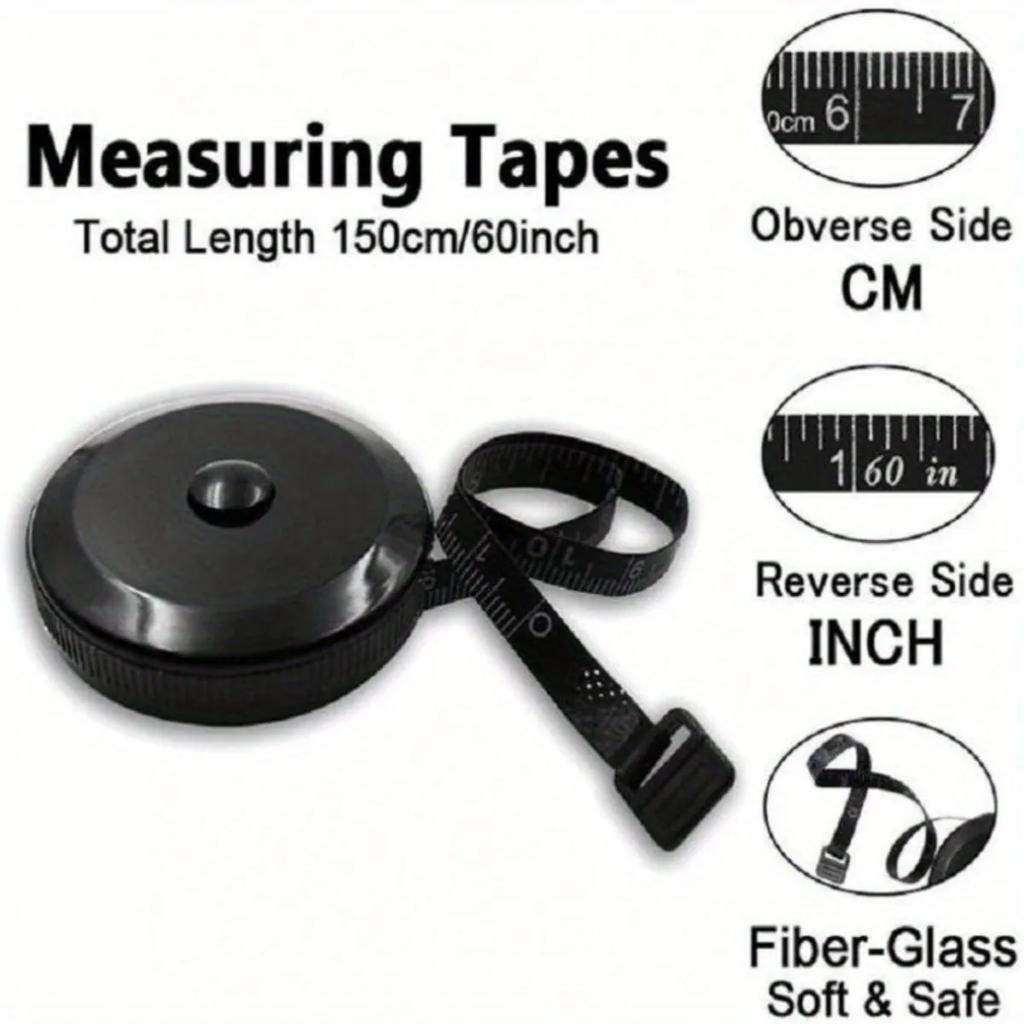 Soft Retractable Tape Measure, Black Double-Sided Design, Ideal for Body Measurement, Fabrics and Seamless Knitting