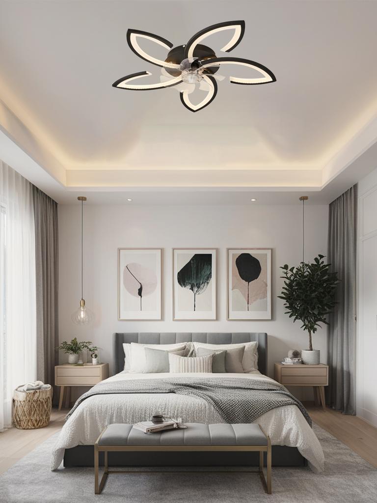 Black ceiling fan light for living room bedroom dining room indoor home lighting decorative light remote control smart lamp