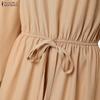 ZANZEA Women Casual Round Neck Loose Long Sleeve Muslim Long Dress