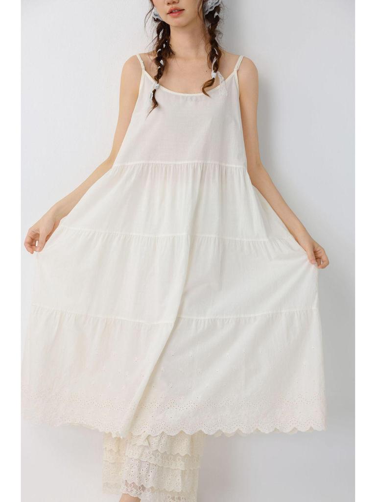 Women's Forest Style Embroidered Layered Lace Long Dress