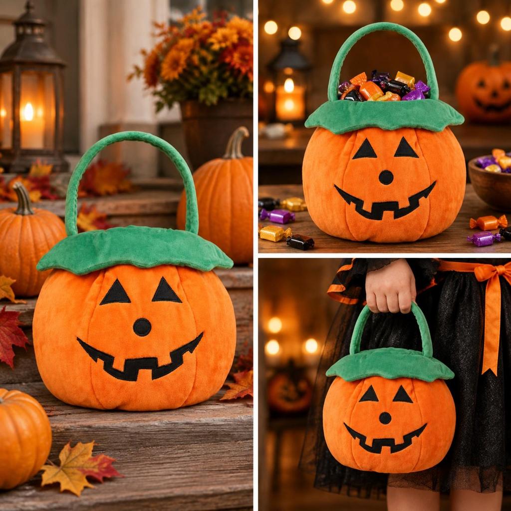 Soft Pumpkin Candy Bag Roomy Halloween Tote Child-Safe for Children
