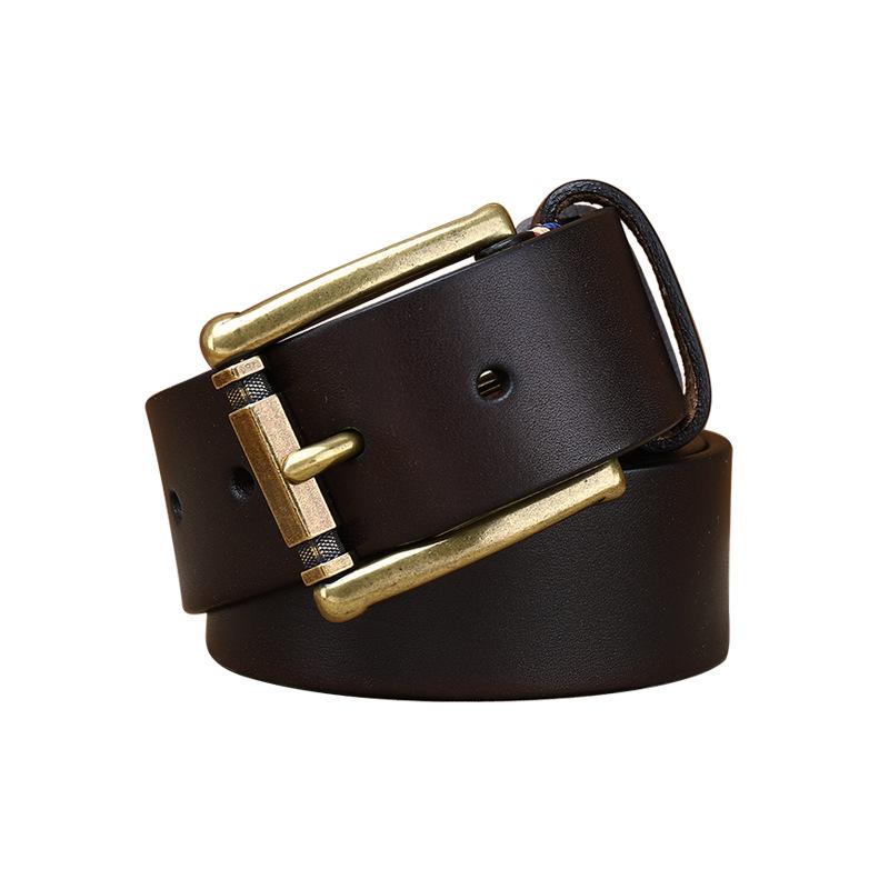 3.8Cm Wide Fashion Trend First Layer Pure Cowhide Belt Men'S Genuine Leather Copper Buckle Smooth Belt